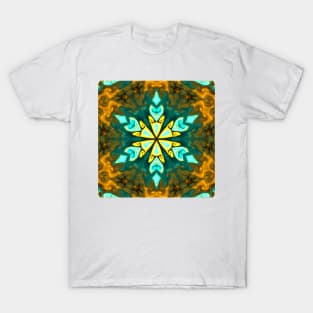 Psychedelic Mandala Flower Teal and Yellow T-Shirt